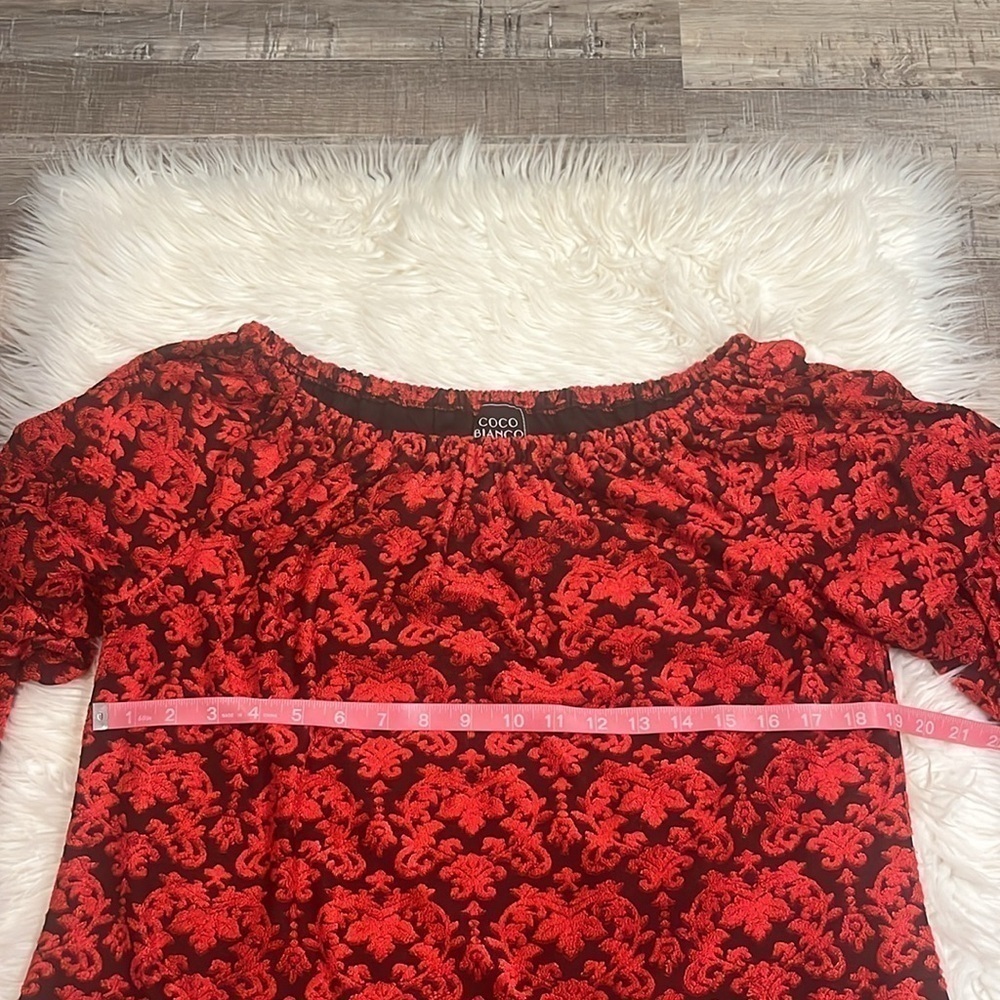 Coco Bianco on or off shoulder puff sleeve top textured jacquard L - Picture 8 of 11